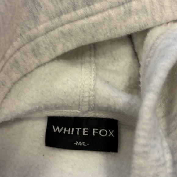 White Fox Hoodie in Light Gray Heather with Navy Puff Print - Picture 6 of 6